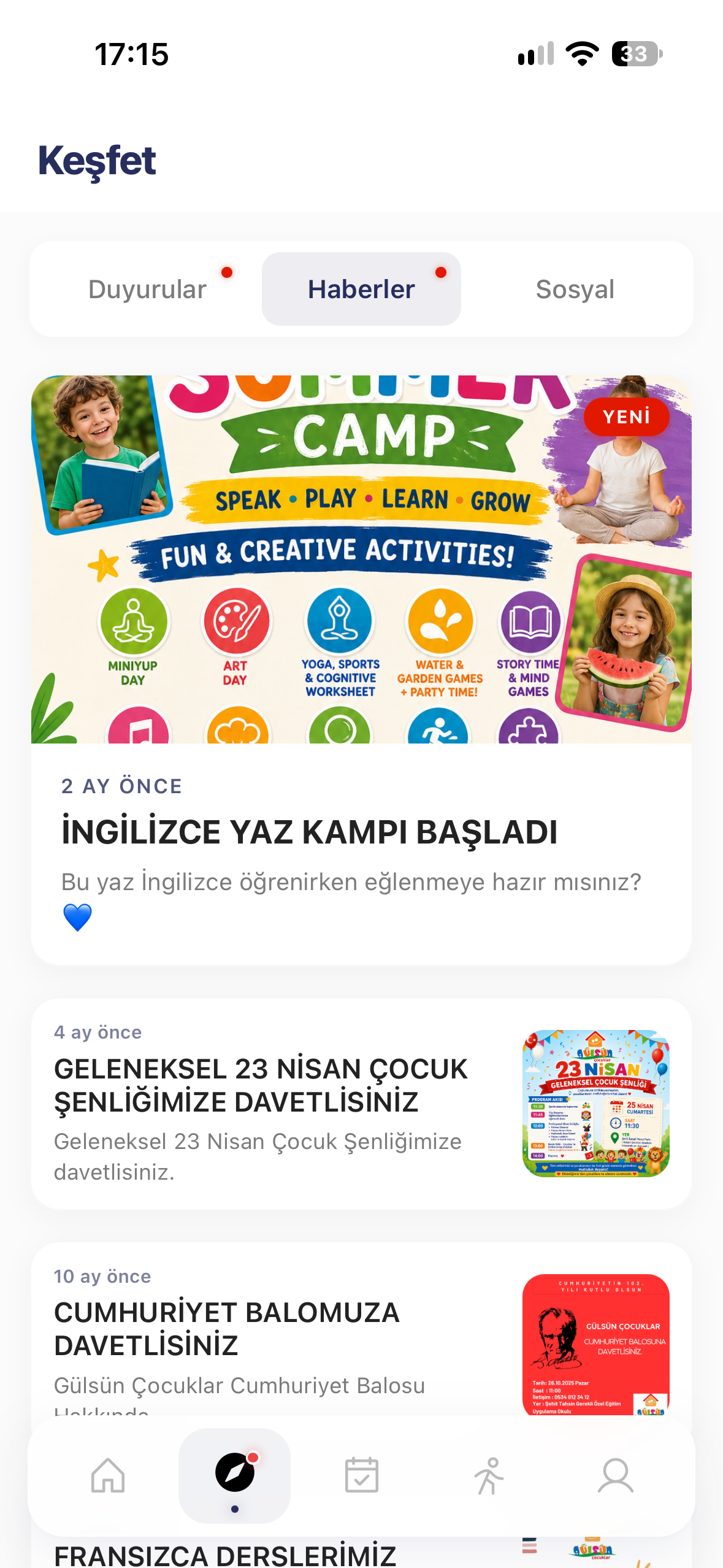 KreşimCepte Haber ve Duyuru Gösterimi